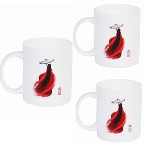 3 Pack Japanese Chuxaoai Art Women China Microwave safe Ceramic Mug Set White